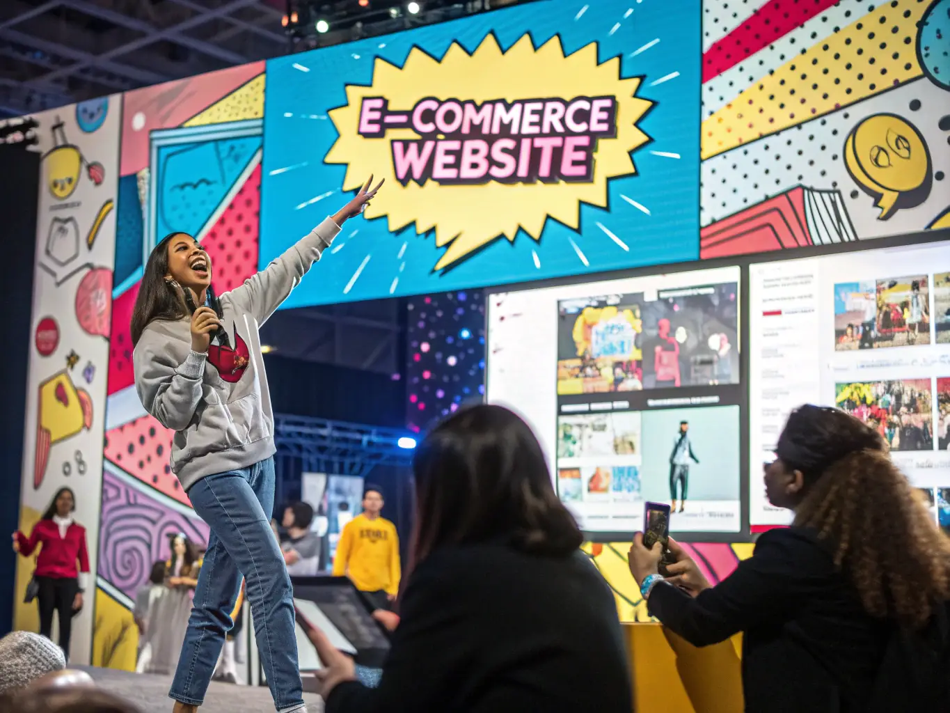 A dynamic image of an AI voice agent assisting a customer with product selection and order placement in an e-commerce environment.