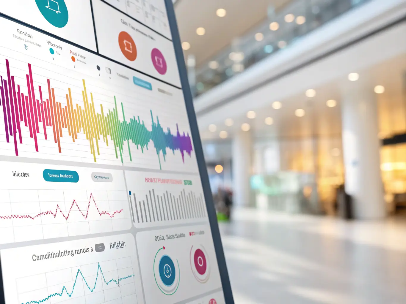 A graphic showcasing the natural language processing capabilities of the AI voice technology, with waveforms and text bubbles representing human-like conversation.